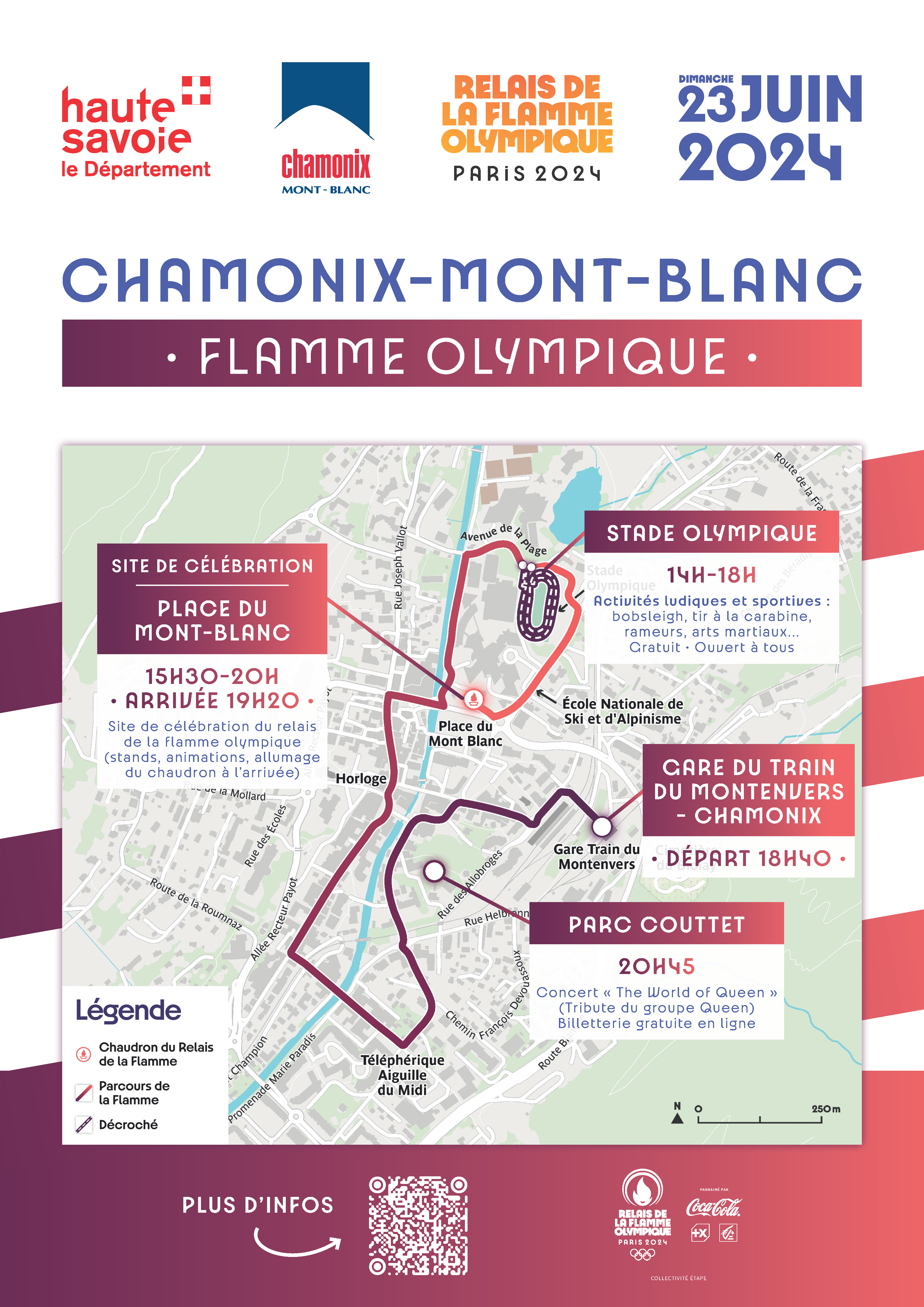 Parcours du relais de la flamme olympique Paris 2024 à Chamonix-Mont-Blanc